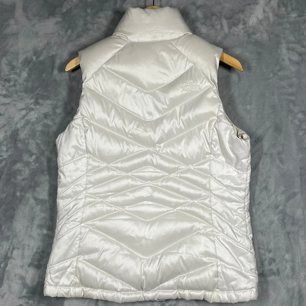 The North Face Womens 550 Down Puffer Vest White Chevron Quilted Large C984 F14 - Picture 9 of 12